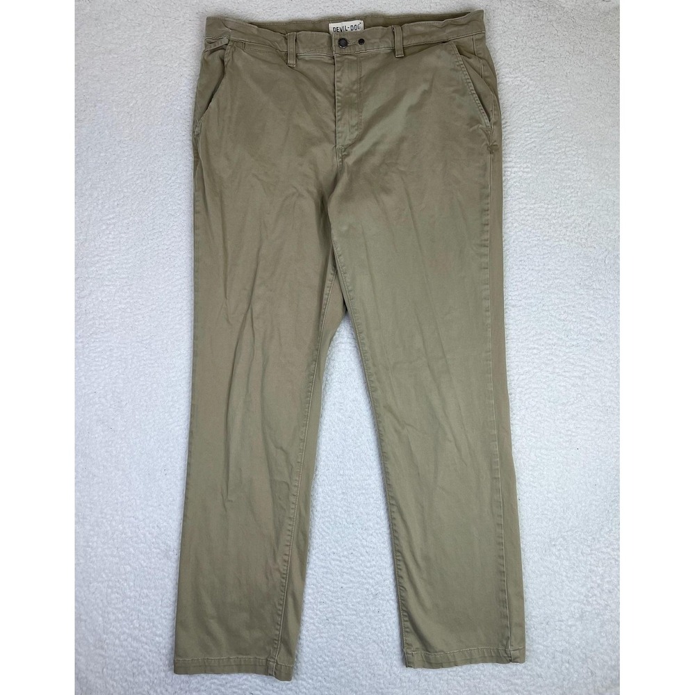 Devil-Dog Pants Mens 36x32 Beige Regular Fit Stretch Chino Straight Leg Casual